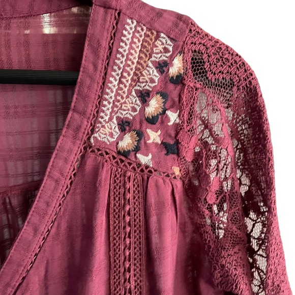 KNOX ROSE Size XS Boho Shirt Floral Lace Bell Sleeve Blouse - Picture 3 of 7